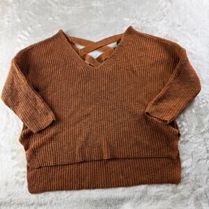 Express Cross Back Knit Sweater Women's Size Medium 3/4 Sleeve Comfy Cozy Fall